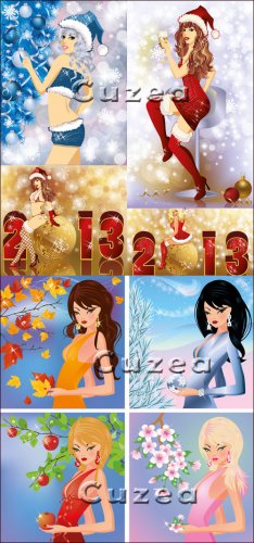     | Seasonal girls in a vector