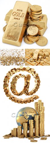 Stock photo -       / Gold money on white ba ...