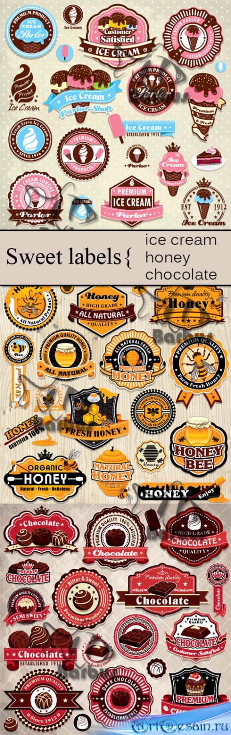 Sweet labels - ice cream, honey and chocolate /   -  ...