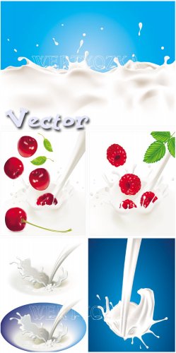      / Cherry and raspberry in milk - vector