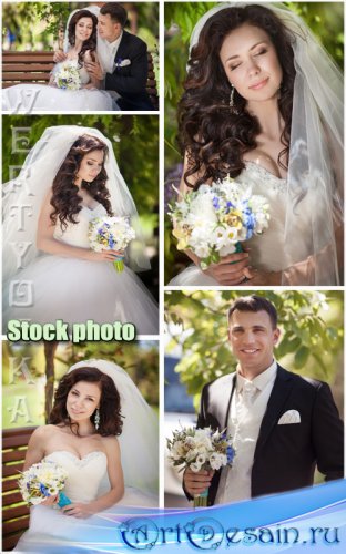       / Beautiful bride and groom with flowers ...