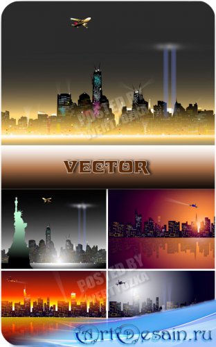     / Bright lights of the city at night - vector