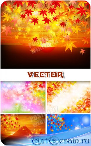      / Autumn background with yellow leaves - vector