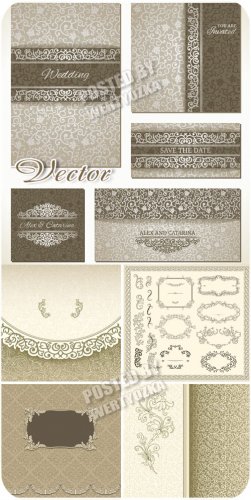  ,    / Wedding backgrounds, vintage frame ornaments - vector