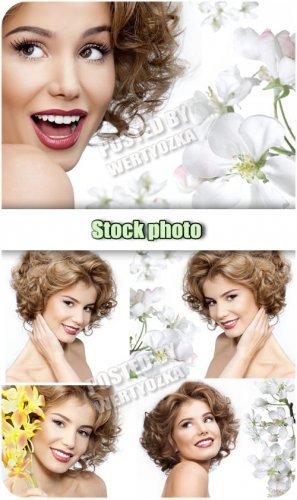     / Girl with spring flowers - stock photos