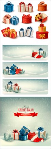 Vector  hristmas banners with gift box and snowflakes - Vektor photo[/b]