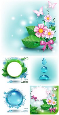      ,  / Eco background with flowers and bu ...