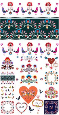 , ,     / Flowers, birds, floral ornaments vector